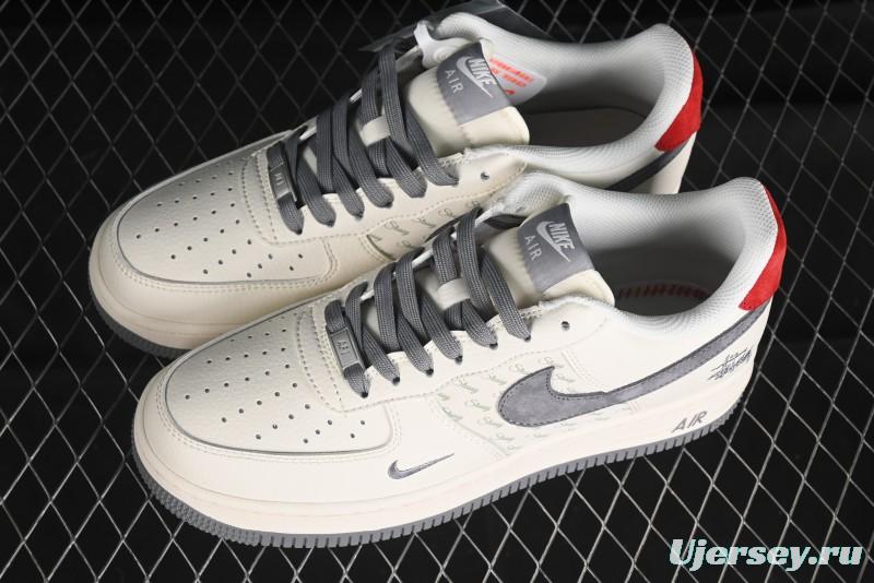 Nike Air Force 1 '07 Low Stussy Collaboration - English Beige Grey Red Low-Top Casual Sneakers - XZ3318-567