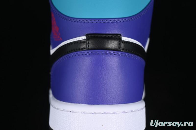 Nike Air Jordan 1 Mid AJ1 Lakers Colorway Black White Purple Mid-Top Casual Sneakers - DQ8426-154