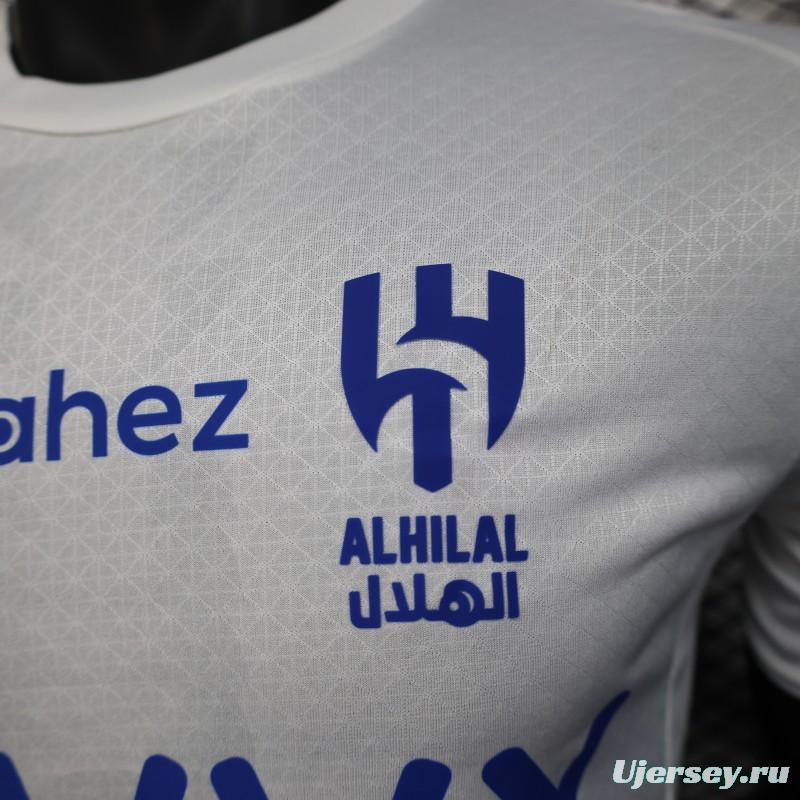 Player Version 25/26 Al-Hilal Away White with Blue Details and SAVVY Games Group Sponsor Jersey