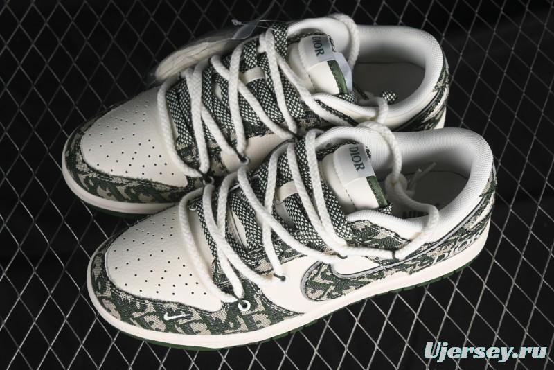 Nike SB Dunk Low Dior Collaboration - Strap Woven Green Check Anniversary High-End Custom Low-Top Casual Skate Shoes - SJ2068-309