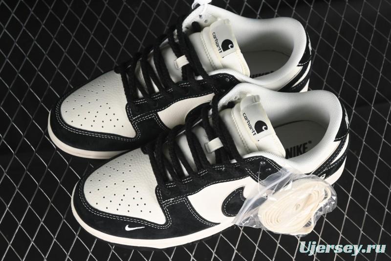 Nike SB Dunk Low Carhartt Collaboration - Off White Black Swoosh Anniversary Custom Low-Top Casual Skate Shoes - SJ1089-005