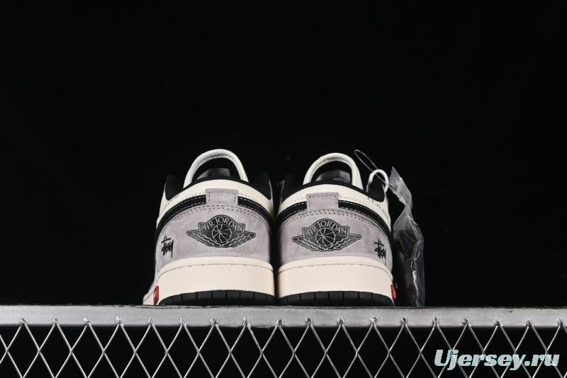 Nike Air Jordan 1 Low Stussy Collaboration - Grey Black Red Label Retro Basketball Shoes - SJ9950-034