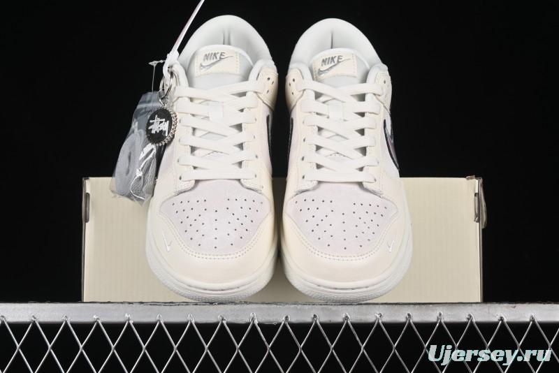 Nike SB Dunk Low Supreme x Stussy Triple Collaboration - Beige Silver Swoosh Anniversary Custom Low-Top Casual Skate Shoes - KK1333-005