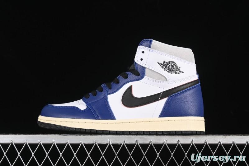 Nike Air Jordan 1 Retro High Basketball Shoes in White Deep Royal Blue - DZ5485-100