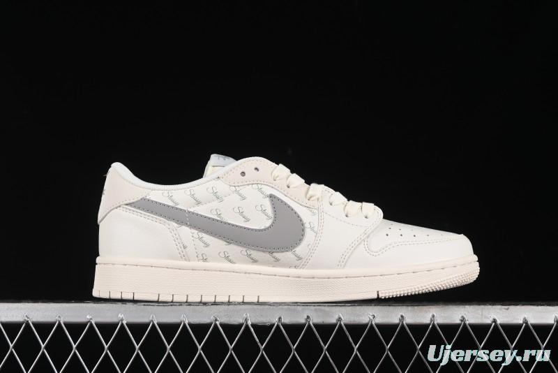 Nike Travis Scott x Fragment Design x Air Jordan 1 Low OG SP AJ1 Retro Sneakers with Reverse Swoosh - SJ2068-115