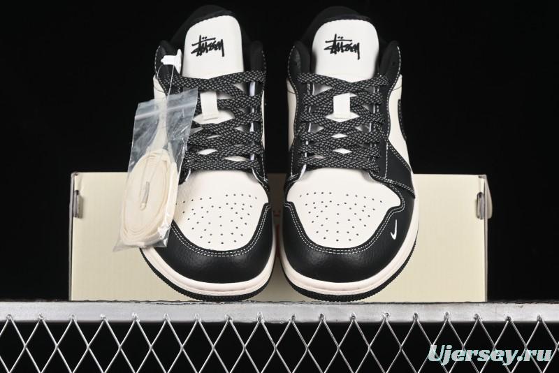 Nike Air Jordan 1 Low Stussy Collaboration - Black Sail Stitched Retro Basketball Shoes - CF3688-023