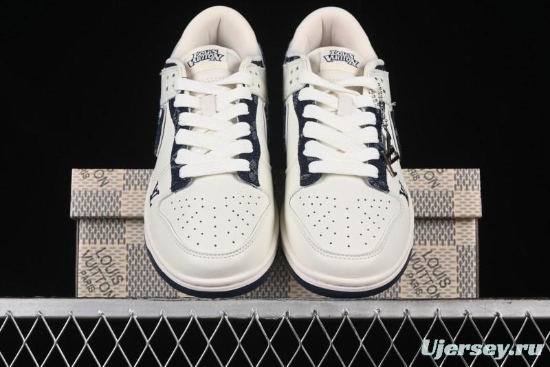 Nike SB Dunk Low LV Collaboration - Denim Print Swoosh Anniversary High-End Custom Low-Top Casual Skate Shoes - XB3802-360