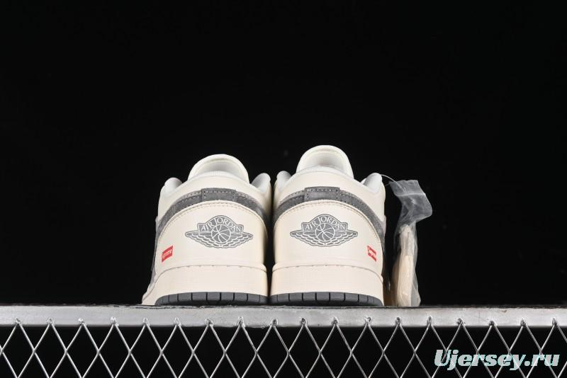Nike Air Jordan 1 Low Supreme Collaboration - Dual-Tone Beige/Grey Retro Basketball Shoes - SJ9950-030