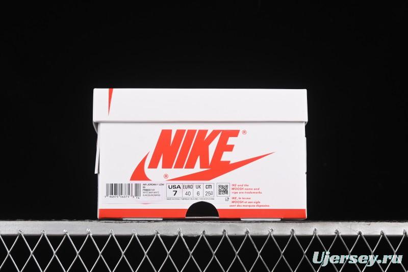 Nike Air Jordan 1 Low 85 Retro Sneakers in White with Metallic Blue Swoosh - FB9933-141