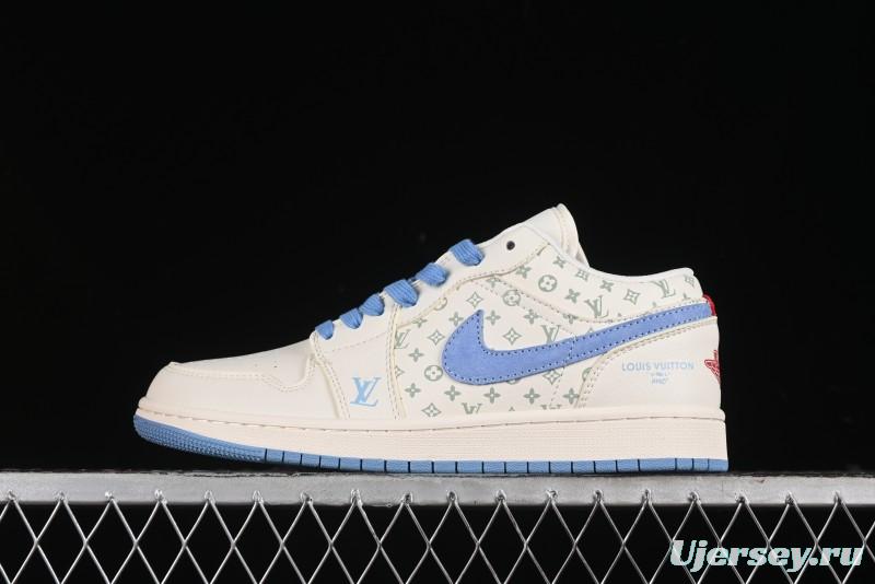 Nike Air Jordan 1 Low LV Collaboration - Light Blue Print Retro Basketball Shoes - WG8850-008