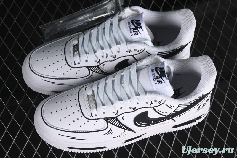 Nike Air Force 1 '07 Low Custom Casual Sneakers with Black and White Manga-Style Hand-Drawn Function Formulas - CT7724-111