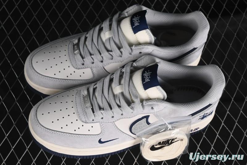 Nike Air Force 1 '07 Low Stussy Collaboration - Grey Pigskin Blue Sole Low-Top Casual Sneakers - XZ3318-028