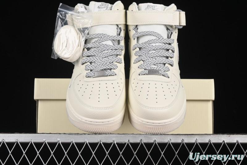 Nike Air Force 1 '07 Mid Casual Sneakers in Light Grey with 3M Reflective Details and Crystal Outsole - XL0236-232