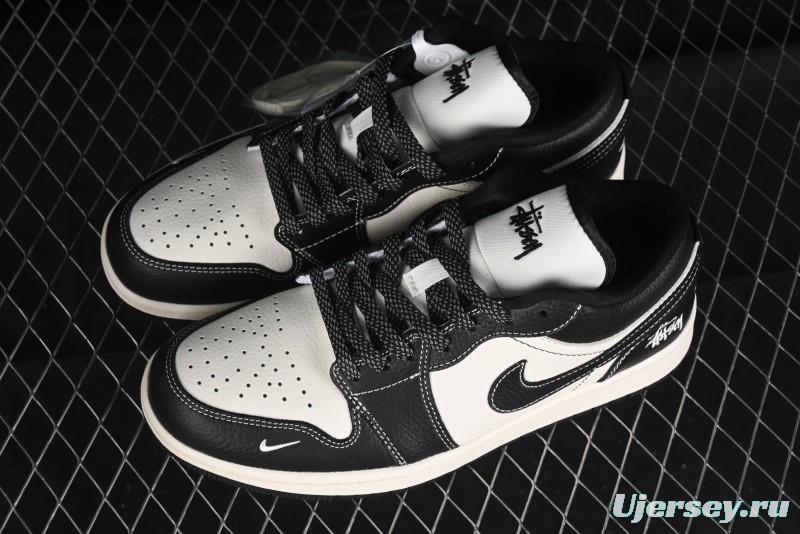 Nike Air Jordan 1 Low Stussy Collaboration - Black Sail Stitched Retro Basketball Shoes - CF3688-023