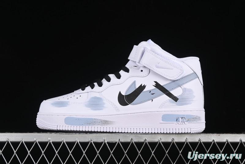 Nike Air Force 1 Mid Custom Hand-Painted Broken Three Hooks Shadow Spray-Painted Strap Mid-Top Casual Sneakers - CW2289-111