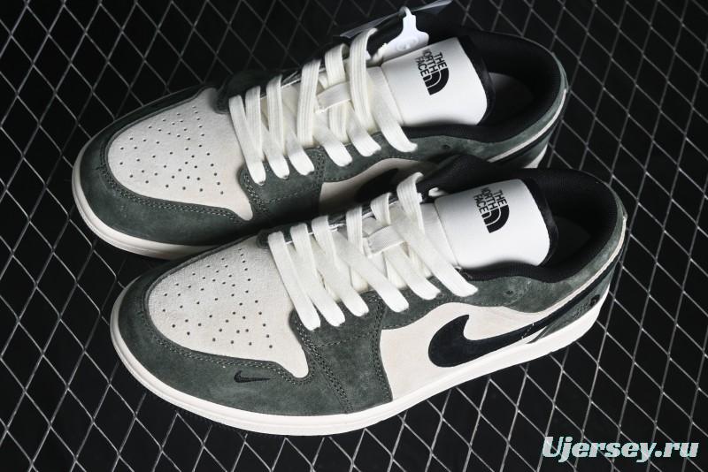 Nike Air Jordan 1 Low AJ1 The North Face Collaboration - Custom Premium Pigskin Dark Green Retro Basketball Shoes - DM9188-004