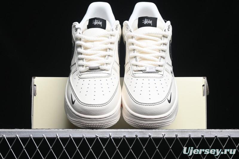 Nike Air Force 1 '07 Low Stussy Collaboration - White Black Swoosh Red Tab Low-Top Casual Sneakers - SJ6698-015