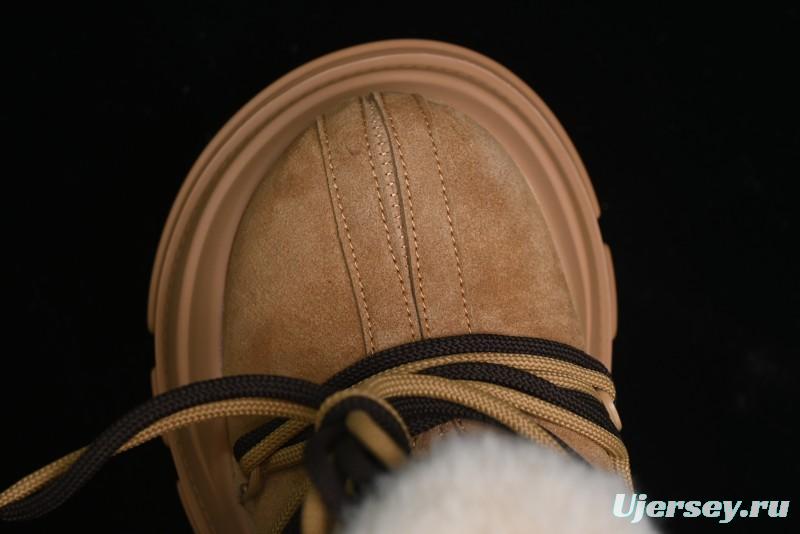 Ouder Retro Lace-Up Mid-Calf Warm & Thickened Platform Casual Snow Boots with Wool Lining - Oud024 Brown