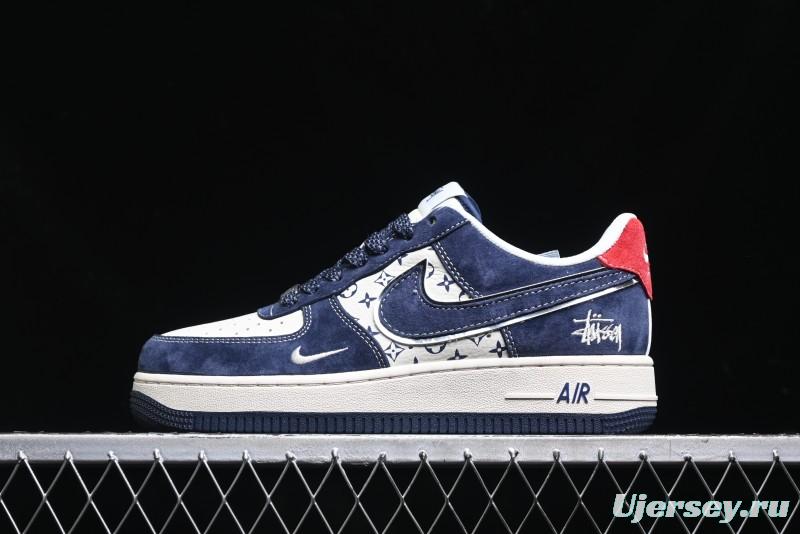Nike Air Force 1 '07 Low Stussy Collaboration - Navy Red Print Casual Sneakers - XZ6188-350