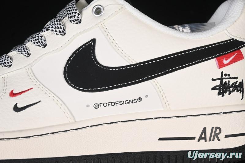 Nike Air Force 1 '07 Low Stussy Collaboration - Black Woven Label Low-Top Casual Sneakers - SJ6698-011