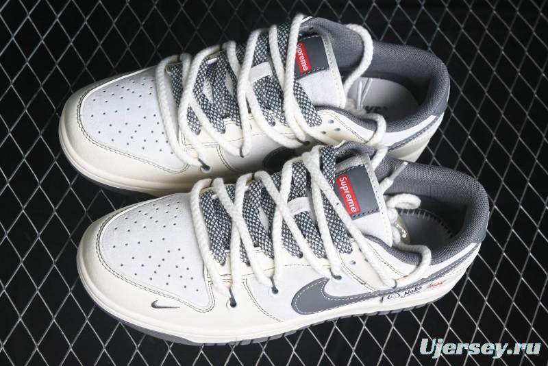 Nike SB Dunk Low Supreme x Stone Island Triple Collaboration - Strap Patch Gray Hook Anniversary High-End Custom Low-Top Casual Skate Shoes - YX5066-203