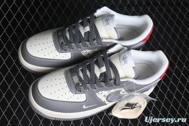 Nike Air Force 1 '07 Low Stussy Collaboration - Beige Grey Red Print Casual Sneakers - XZ6188-338