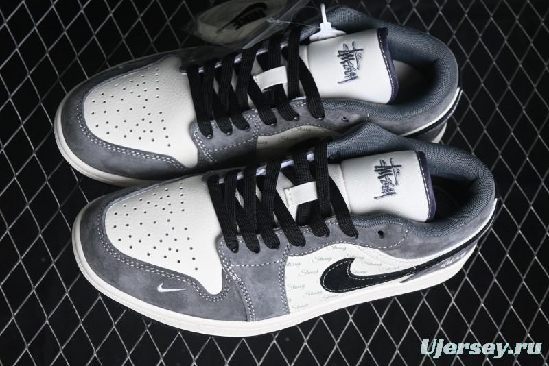 Nike Air Jordan 1 Low Stussy Collaboration Pig Grey Black Swoosh Custom Retro Basketball Shoes - SJ9950-029