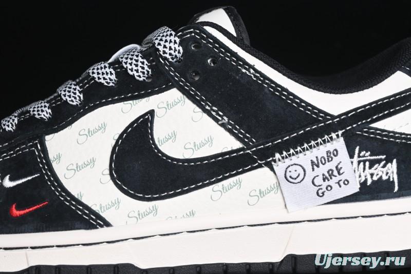 Nike SB Dunk Low Stussy Triple Collaboration - Patchwork Black Swoosh Anniversary Custom Low-Top Casual Skate Shoes - YX5066-222