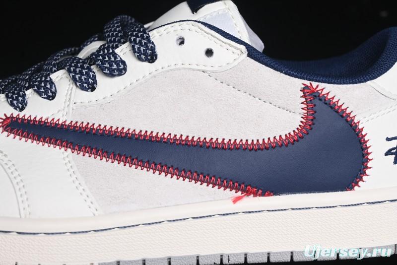 Nike Travis Scott x Fragment Design x Air Jordan 1 Low OG SP AJ1 Sneakers with Reverse Swoosh - SJ2068-134