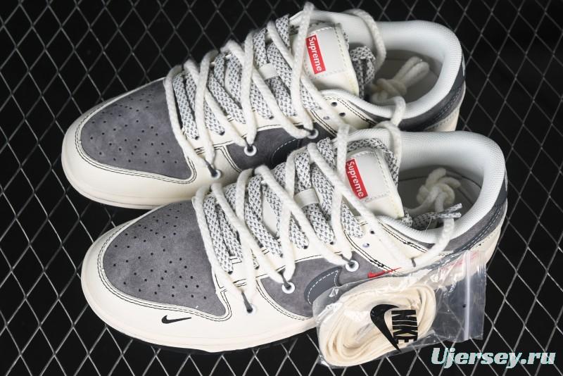 Nike SB Dunk Low Supreme Collaboration - Strap Light Gray Hook Anniversary High-End Custom Low-Top Casual Skate Shoes - YX5066-210