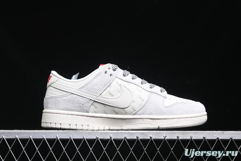 Nike SB Dunk Low Stussy Collaboration - Patchwork Grey White Swoosh Anniversary Custom Low-Top Casual Sneakers - YX5066-218