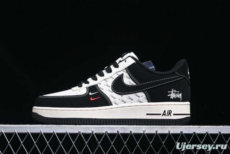 Nike Air Force 1 '07 Low Stussy Collaboration - Black White Mini Swoosh Low-Top Casual Sneakers - SJ6698-010