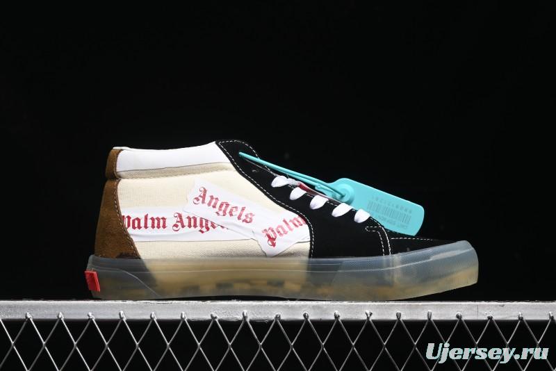 Palm Angels x Vans Sk8-Mid Collaboration Mid-Top Skate Shoes with Distressed Sole - VN000CRPGRN