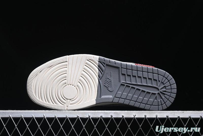 Nike Air Jordan 1 Low Stussy Collaboration - Grey White Dual-Tone Red Tag Retro Basketball Shoes - SJ9950-031