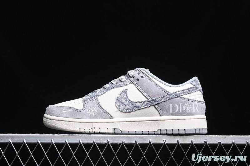 Nike SB Dunk Low Dior Stone Island Triple Collaboration Woven Grey Hook Anniversary High-End Custom Low-Top Casual Sneakers - DM6868-006