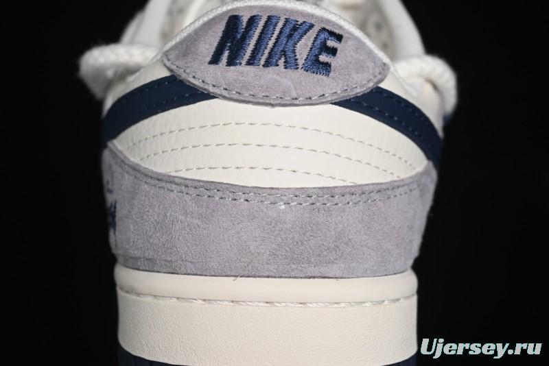 Nike SB Dunk Low Stussy Collaboration - Navy Blue Embroidery Swoosh Anniversary Custom Low-Top Casual Sneakers - SJ2068-296