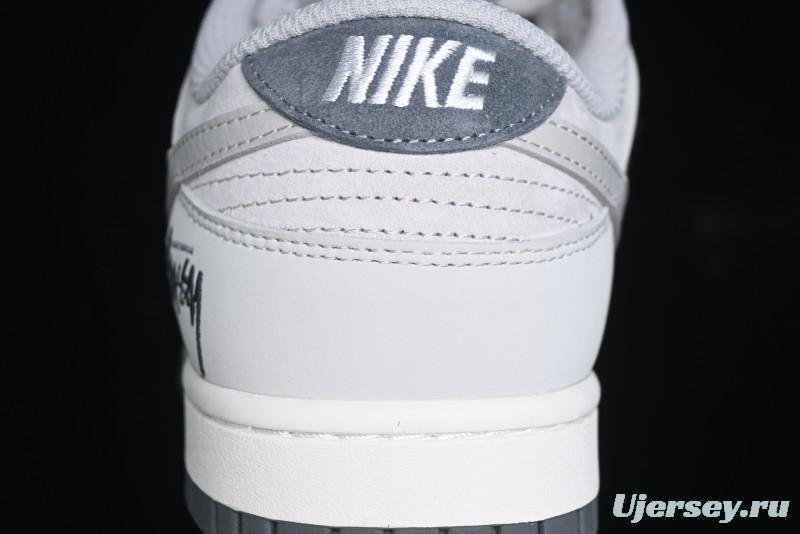 Nike SB Dunk Low Stussy Collaboration - Patchwork Grey Swoosh Anniversary Custom Low-Top Casual Skate Shoes - SF1029-403