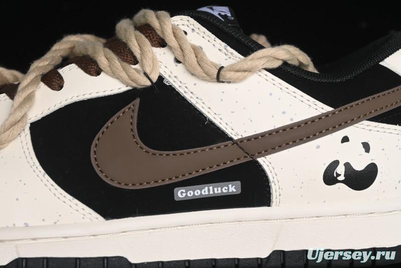 Nike Dunk Low Retro Casual Sneakers with Little Panda and Dopamine Mocha Design - DD1391-100