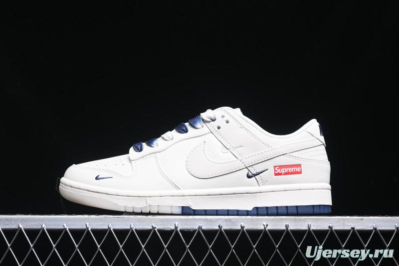 Nike SB Dunk Low Supreme Collaboration - White Blue Color Blocking with Mini Swoosh Anniversary Custom Edition Low-Top Casual Skate Shoes - BB8675-110
