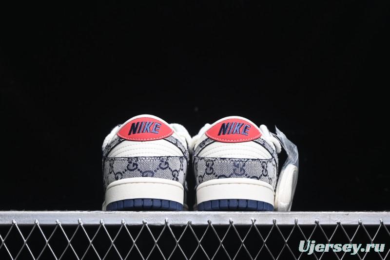 Nike SB Dunk Low Gucci Collaboration - Beige Black Jacquard Swoosh Anniversary High-End Custom Low-Top Casual Sneakers - YX5066-216