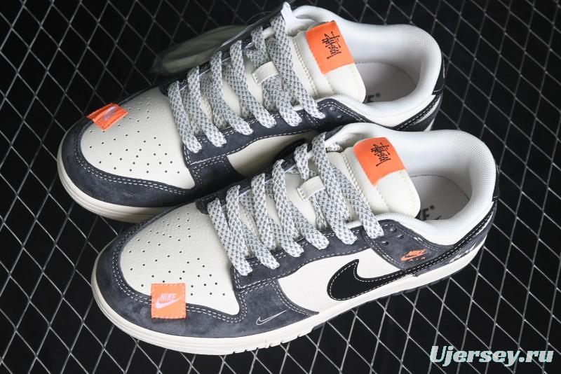 Nike SB Dunk Low Stussy Collaboration Patch Grey Black Black Swoosh Anniversary Custom Low-Top Casual Skate Shoes - MM1089-026