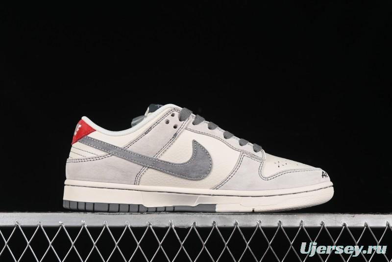 Nike SB Dunk Low Stussy Collaboration - Embroidered Grey Swoosh Anniversary Custom Low-Top Casual Sneakers - MM1089-033