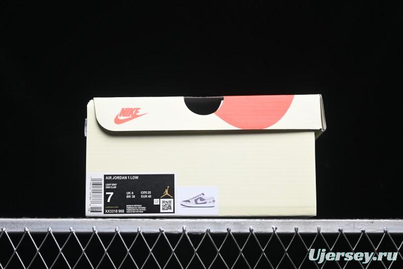 Nike Air Jordan 1 Low Stussy Collaboration - Grey Pigskin Black Base Retro Basketball Shoes - XX3318-968