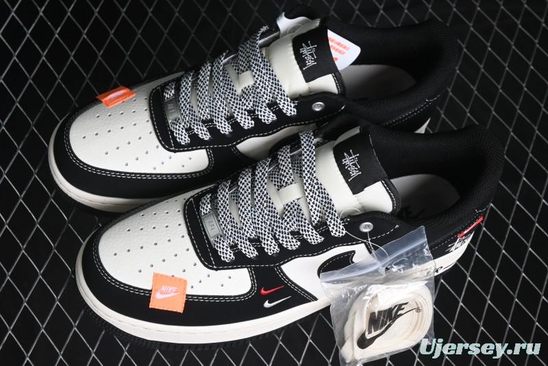 Nike Air Force 1 '07 Low Stussy Collaboration - Black White Double Swoosh Red Tag Low-Top Casual Sneakers - SJ6698-012