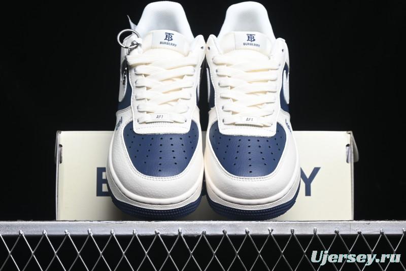 Nike Air Force 1 '07 Low Burberry Collaboration - Off White Navy Blue Patchwork Low Top Casual Sneakers BB8588-222