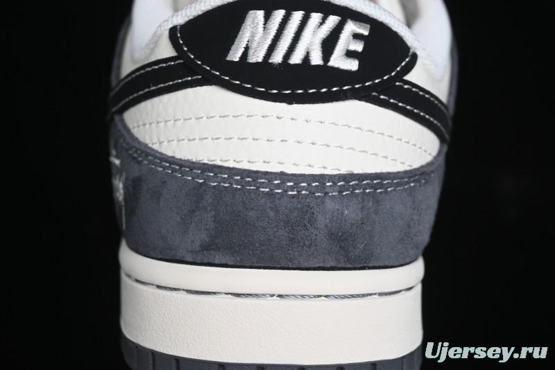 Nike SB Dunk Low Stussy Collaboration Patch Grey Black Black Swoosh Anniversary Custom Low-Top Casual Skate Shoes - MM1089-026