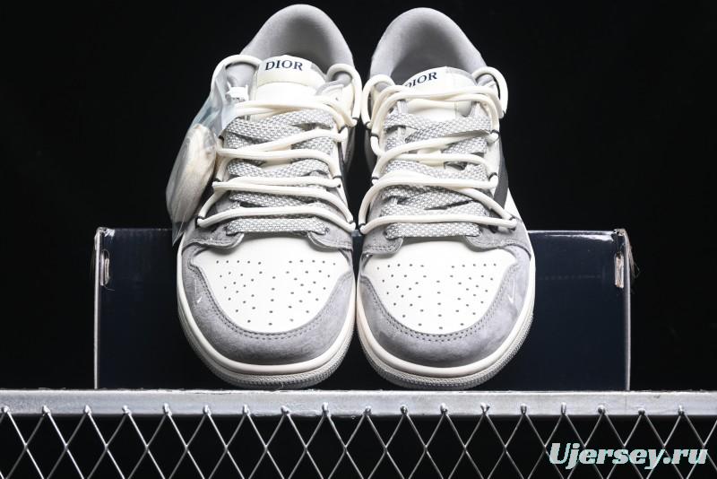 Nike Travis Scott x Fragment Design x Air Jordan 1 Low OG SP AJ1 Dior Collaboration - Splatter Lace-Up Low-Top Casual Sneakers DM9288-002