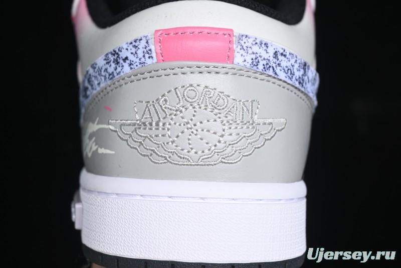 Nike Air Jordan 1 Low Retro Basketball Shoes - Panda Mischief Qixi Theme with Special Graffiti Design - 553558-132