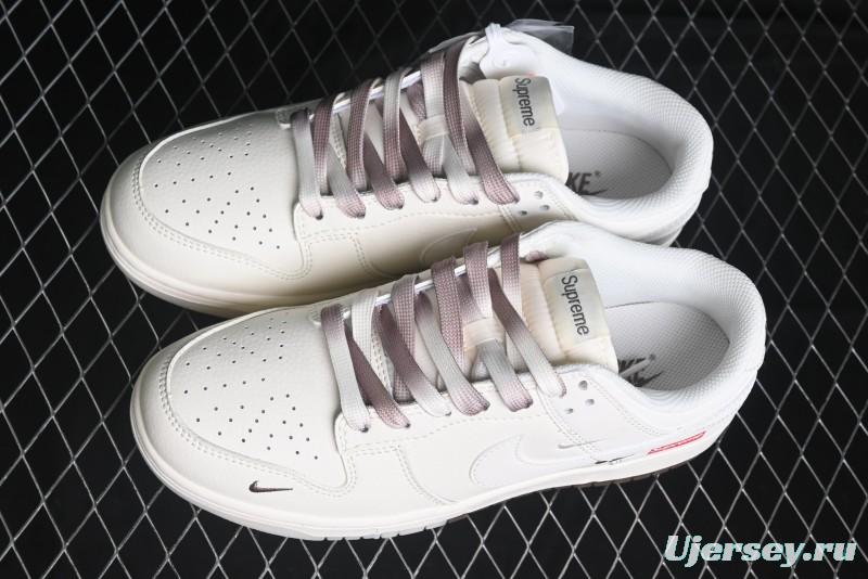 Nike SB Dunk Low Supreme Collaboration - White Brown Split Swoosh Anniversary High-End Custom Low-Top Casual Skate Shoes - BB8675-113