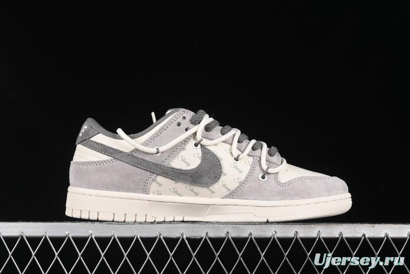 Nike SB Dunk Low Stussy Collaboration - Strap Grey Embroidered Swoosh Anniversary Custom Low-Top Casual Skate Shoes - SJ2068-307
